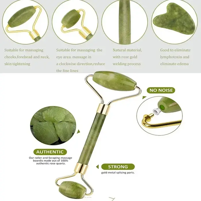 Rouleau de massage Gua Sha en pierre naturelle pour le visage