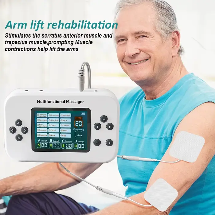Physiothérapie TENS EMS unité stimulateur musculaire 4 canaux Rechargeable 30 niveaux d'intensité dos cou épaule soulagement des douleurs articulaires