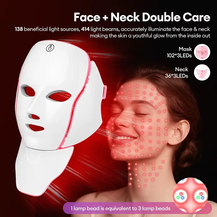 Masque Facial LED 7 couleurs avec lumière LED pour le cou