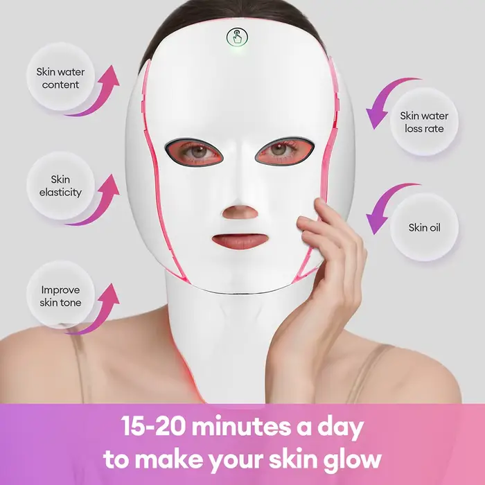 Masque Facial LED 7 couleurs avec lumière LED pour le cou