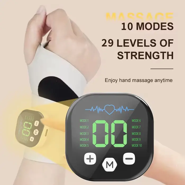 Masseur électrique de poignet et de main sans fil, 10 modes de Massage par Vibration, 29 niveaux de 
