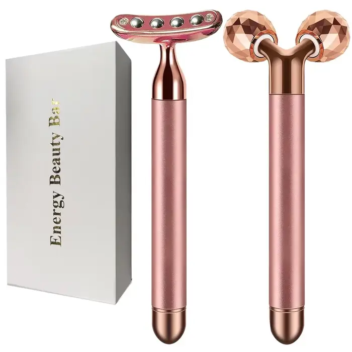 Rouleau de massage électrique 2 en 1 pour le visage, rouleau 3D et impulsion faciale 24K, Kit de mas