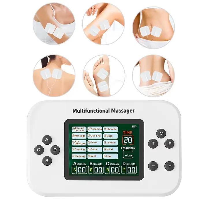 Physiothérapie TENS EMS unité stimulateur musculaire 4 canaux Rechargeable 30 niveaux d'intensité dos cou épaule soulagement des douleurs articulaires