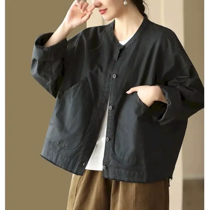 Vestes en coton à manches longues pour femmes, vêtements de travail monochromes, cardigans à simple