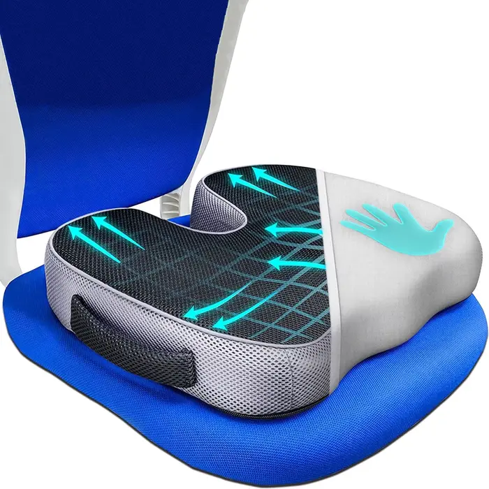 Coussin de siège ergonomique résistant à la pression et respirant avec remplissage à récupération lente et surface incurvée pour les hanches