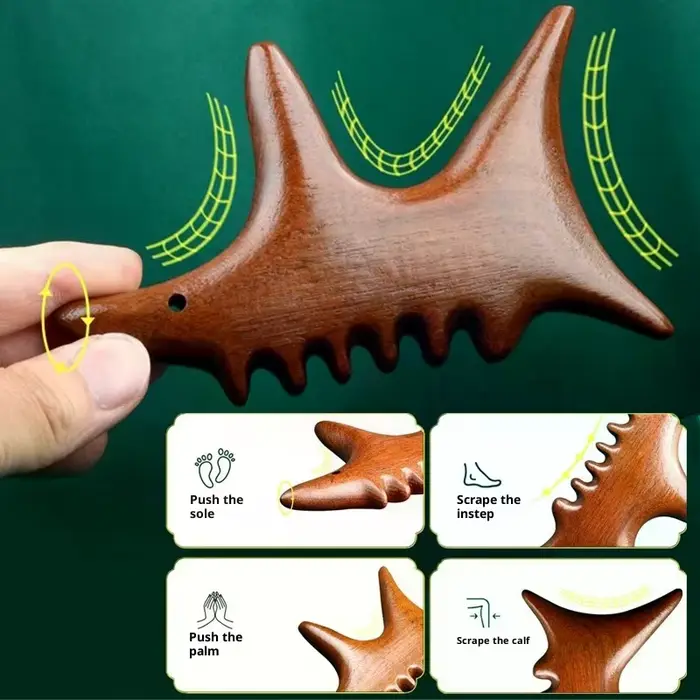Outils de Massage Gua Sha en bois de santal et soie dorée