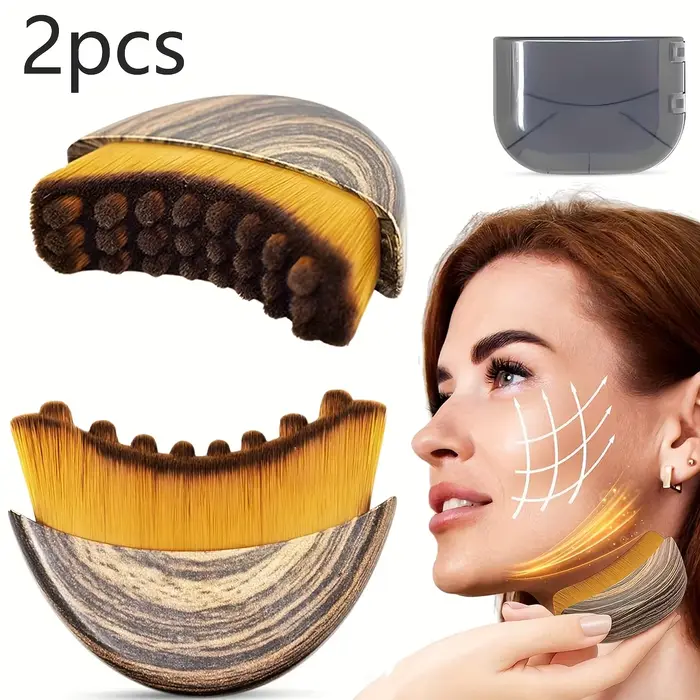 Visage lymphatique 2 pièces-tête ovale et poils souples pour soulager les poches, outil de Drainage 
