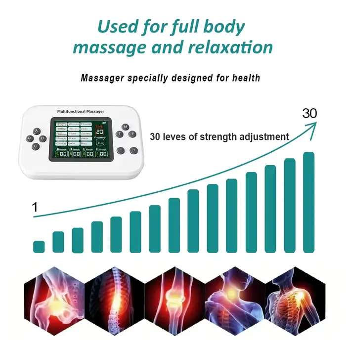 Physiothérapie TENS EMS unité stimulateur musculaire 4 canaux Rechargeable 30 niveaux d'intensité dos cou épaule soulagement des douleurs articulaires