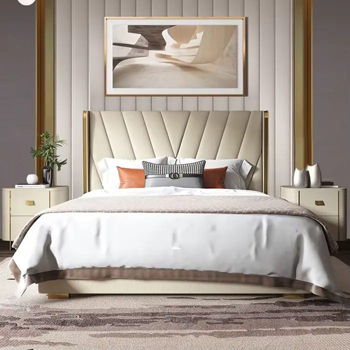 Nouveauté ensemble de chambre à coucher moderne Ottoman ensemble de lit de luxe lits d'hôtel en bois