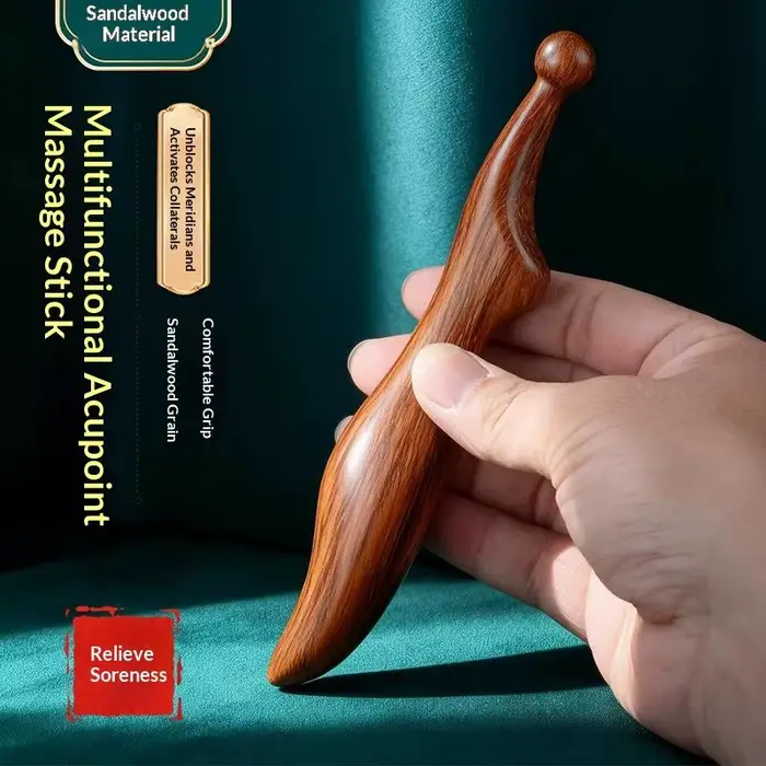 Bâton de massage en bois de santal pour acupression, outil de grattage Gua Sha pour les méridiens, r