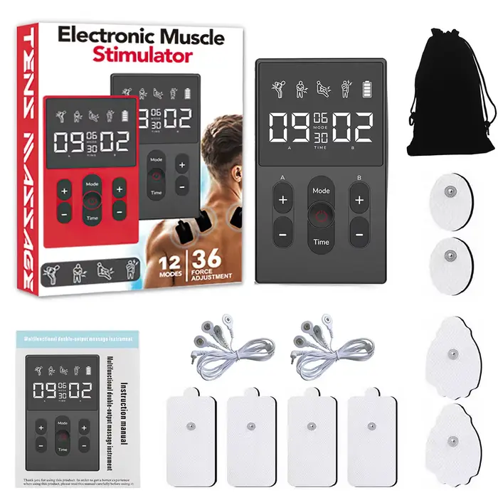 Masseur méridien TENS EMS multifonctionnel avec 12 modes et 36 niveaux d'intensité, masseur à double