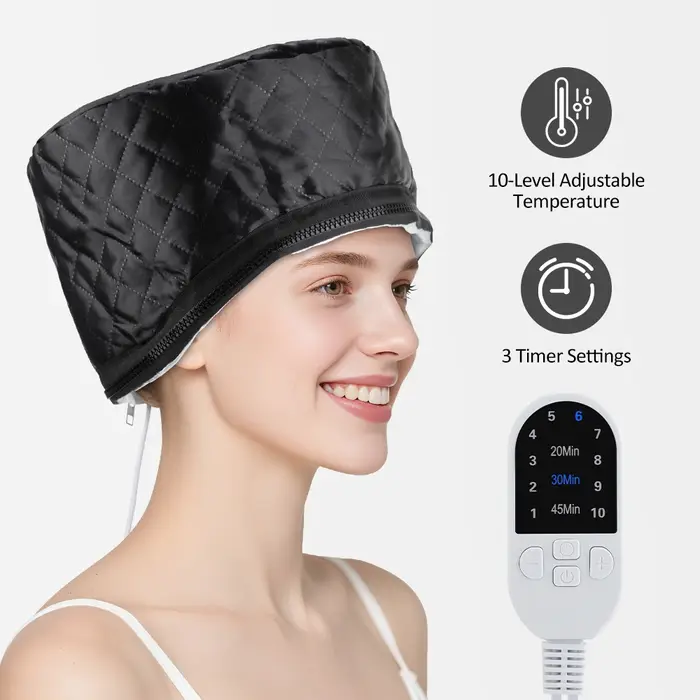 Bonnet chauffant électrique portable 9 niveaux pour soin capillaire profond – Masque nourrissant pour cheveux en PE épaissi