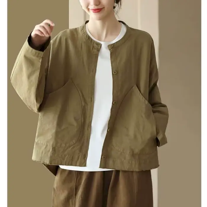 Vestes en coton à manches longues pour femmes, vêtements de travail monochromes, cardigans à simple