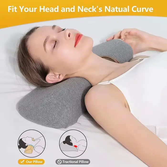 Oreiller cervical en mousse à mémoire de forme à récupération lente, pour la protection du cou et la correction de la colonne vertébrale, favorisant le sommeil et le repose du dos